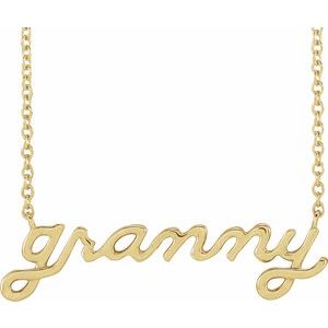 14K Yellow Gold 27.37 X 7.63 Mm 18 In Polished Lowercase Script Granny Necklace