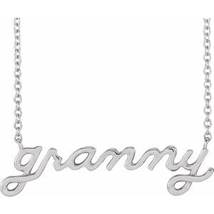 Sterling Silver 27.37 X 7.63 Mm 18 In Polished Lowercase Script Granny Necklace