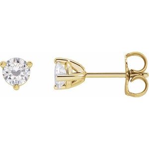 14K Yellow Gold Round Shape 4 Mm 3-Prong Lab-Grown Moissanite Basket-Style Earrings