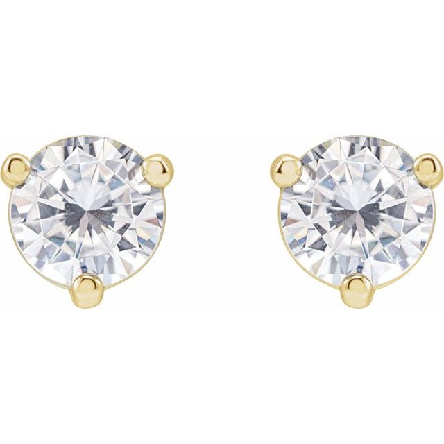 14K White Gold Round Friction Back Polished 3-Prong Lab-Grown Moissanite Basket-Style Earrings
