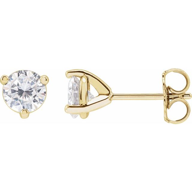14K White Gold Round Friction Back Polished 3-Prong Lab-Grown Moissanite Basket-Style Earrings
