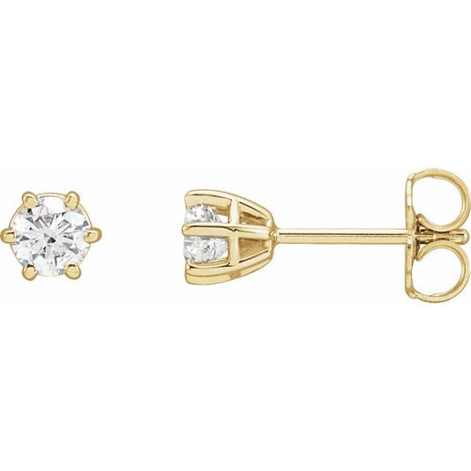 14K Yellow Gold Round Pair 4Mm Si1-Si2, Gh Friction 6-Prong Polished 1/2 Ctw Lab-Grown Diamond 6-Prong Wire Basket Earrings