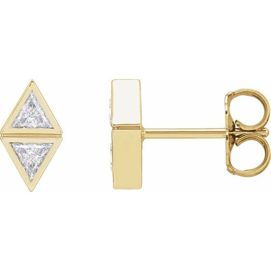 14K Yellow Gold 3 X 3 X 3 Mm Triangle Friction Back Polished 1/4 Ctw Natural Diamond Two-Stone Bezel-Set Earrings