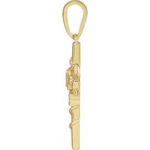14K Yellow Gold 24.26 X 10.99 Mm Polished Floral Cross Pendant