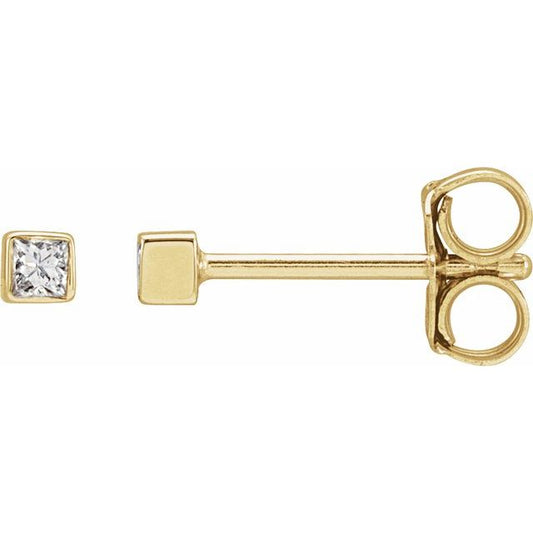 14K Yellow Gold Square 1.5 X 1.5 Mm Friction Back Polished .05 Ctw Natural Diamond Bezel Earrings