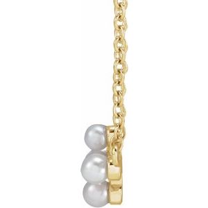 14K Yellow Gold Pearl 2 Mm  Cultured White Seed Pearl Sideways Cross Necklace, Length: 18 In