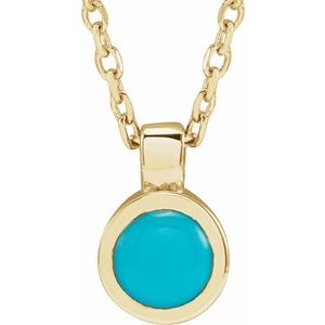 14K Yellow Gold Round 3 Mm  Natural Turquoise Bezel Set Necklace, Length: 18 In