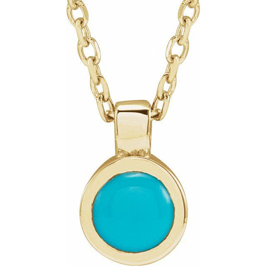 14K Yellow Gold Or Sterling Silver Round 4 Mm 16-18 In Polished Natural Turquoise Bezel-Set Necklace