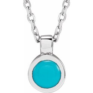 Sterling Silver Round 3 Mm  Natural Turquoise Bezel Set Necklace, Length: 18 In