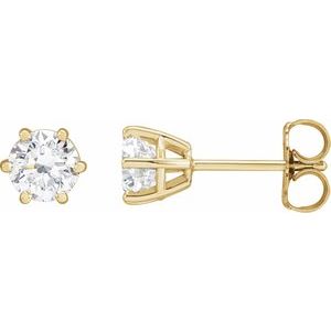 14K Yellow Gold Round 5Mm Si1-Si2, Gh 1 Ctw Lab-Grown Diamond 6-Prong Wire Basket Friction Back Earrings