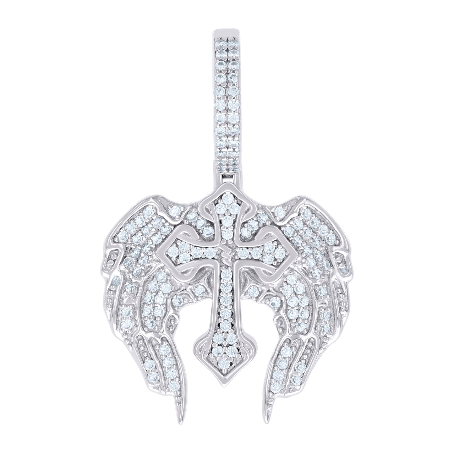Sterling Silver Men Cubic-Zirconia Wing Cross Religious Charm Pendant