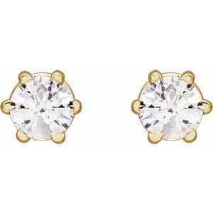 14K Yellow Gold Round 3Mm I1, G-H 1/5 Ctw Natural Diamond 6-Prong Wire Basket Friction Back Earrings