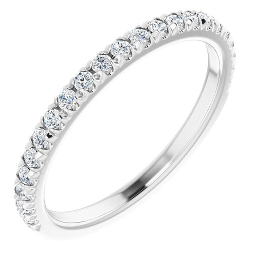 14K White Gold Or Platinum Round Si2-Si3, G-H Polished Natural Diamond French-Set Matching Band, Size 7