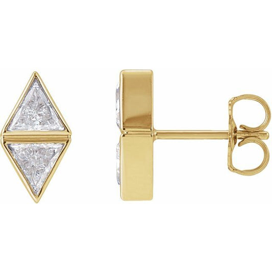 14K Yellow Gold 4 X 4 X 4 Mm Triangle Friction Back Polished Two-Stone Bezel-Set Earrings