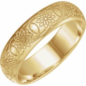18K Yellow Gold 5 Mm Polished Half Round Patterned Band Size 6.5