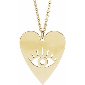 14K Yellow Gold 20.02 X 17.15 Mm 16-18 In Polished Elongated Heart With Evil Eye Necklace