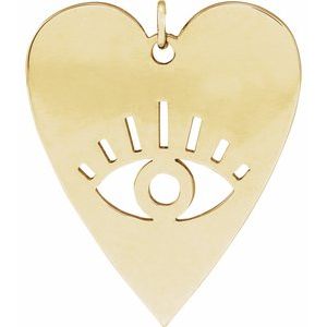 14K Yellow Gold 20.02 X 17.15 Mm Polished Elongated Heart With Evil Eye Pendant