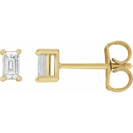 14K Yellow Gold Straight Baguette 3.5 X 2 Mm Friction Back Polished 1/5 Ctw Natural Diamond 4-Prong Basket Earrings