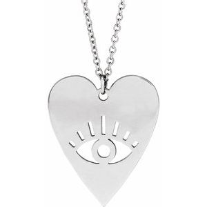 Sterling Silver 20.02 X 17.15 Mm 16-18 In Polished Elongated Heart With Evil Eye Necklace
