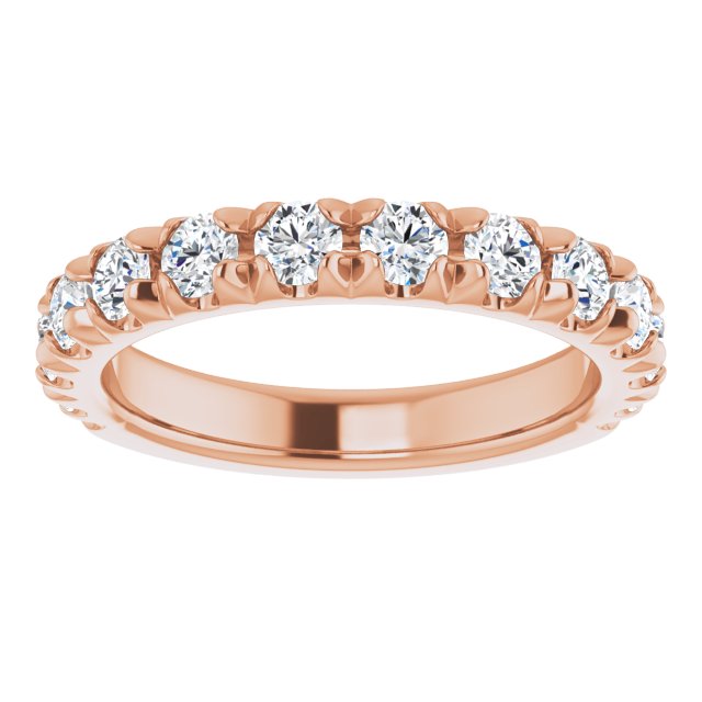 14K Yellow Or Rose Gold Round I1, G-H Polished Lab-Grown Diamond French-Set Matching Band, Size 7