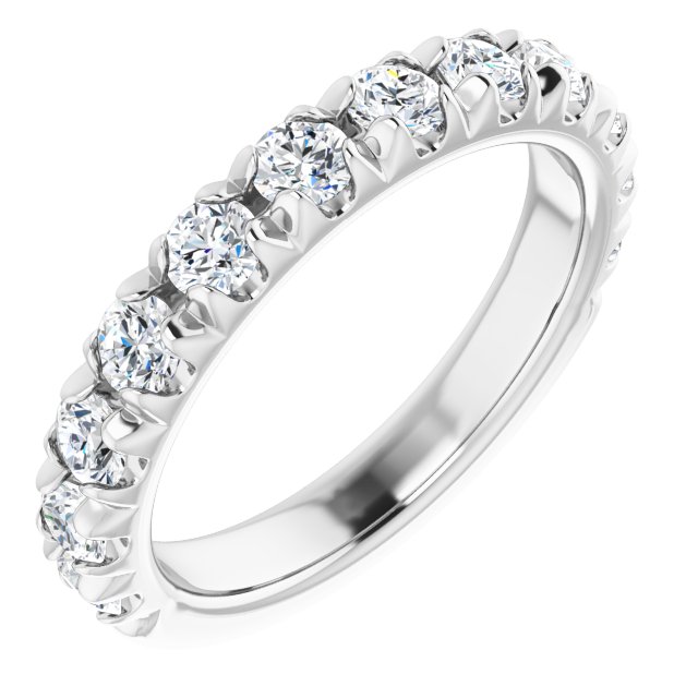 14K White Or Rose Gold Round I1, G-H Polished Natural Diamond French-Set Matching Band, Size 7