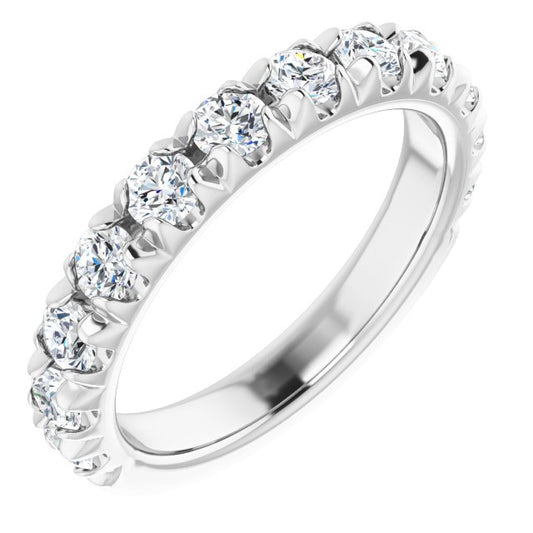 14K White Or Rose Gold Round I1, G-H Polished Natural Diamond French-Set Matching Band, Size 7
