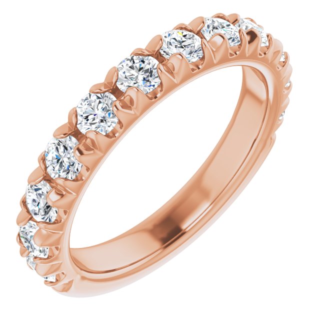 14K Yellow Or Rose Gold Round I1, G-H Polished Lab-Grown Diamond French-Set Matching Band, Size 7