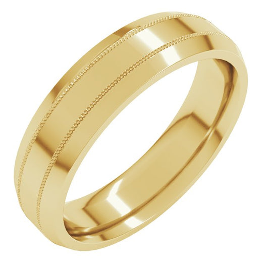 14K Yellow Gold Standard Weight Milgrain Beveled Edge Comfort Fit Flat Band
