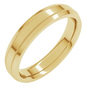 14K White Or Yellow Gold Or Sterling Silver 4 Mm Standard Weight Milgrain Beveled Edge Comfort Fit Band