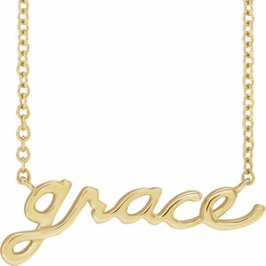14K Yellow Gold 20.94 X 7.43 Mm 18 In Polished Lowercase Script Grace Necklace