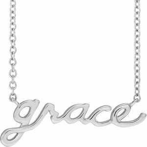 Sterling Silver 20.94 X 7.43 Mm 18 In Polished Lowercase Script Grace Necklace