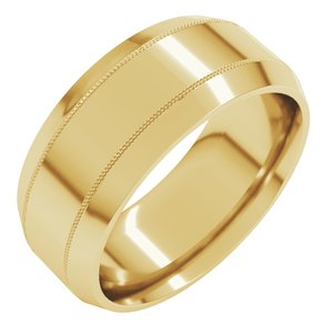 14K Yellow Gold 8 Mm Standard Weight Milgrain Beveled Edge Comfort Fit Band Size 10.5