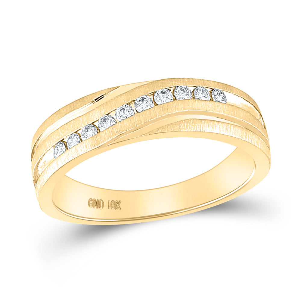 10K Yellow Gold Mens Machine Set Round Diamond Wedding Channel Band Ring 1/4 Cttw, Mens Size: 7-13