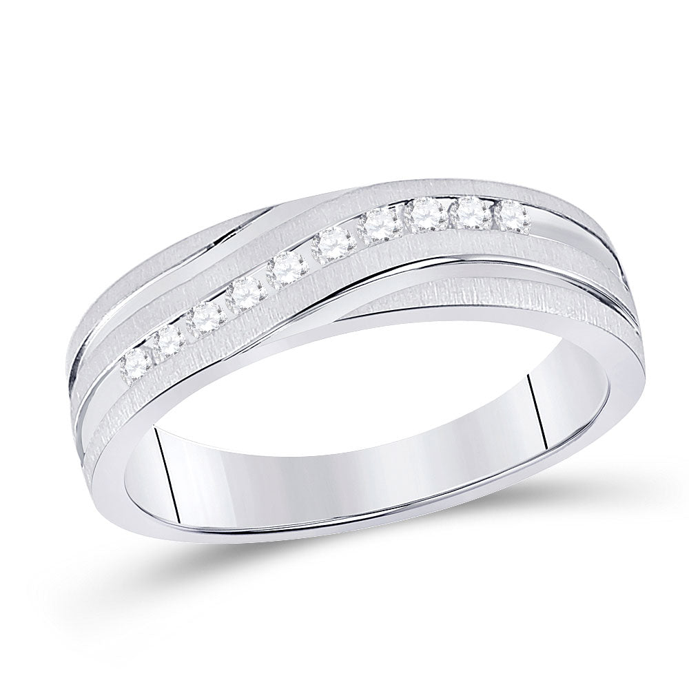 10k White Gold Mens Round Diamond Channel-set Wedding Anniversary Band 1/4 Cttw, Mens Size: 7-13