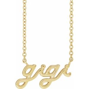 14K Yellow Gold 14.88 X 7.93 Mm 18 In Polished Lowercase Script Gigi Necklace