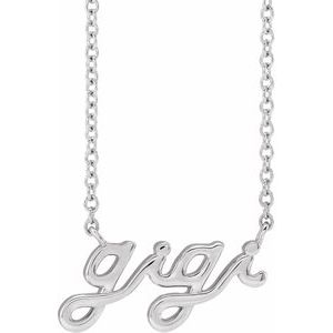 14K White Gold 14.88 X 7.93 Mm 18 In Polished Lowercase Script Gigi Necklace