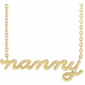 14K Yellow Gold 24.11 X 7.63 Mm 18 In Polished Lowercase Script Nanny Necklace
