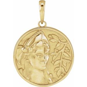 14K Yellow Gold 22.09 X 15 Mm Polished Athena Coin Pendant