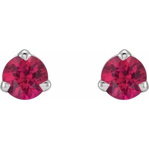 14K White Gold Round Shape 3 Mm Natural Ruby 3-Claw Prong Earring