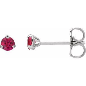 14K White Gold Round Shape 3 Mm Natural Ruby 3-Claw Prong Earring