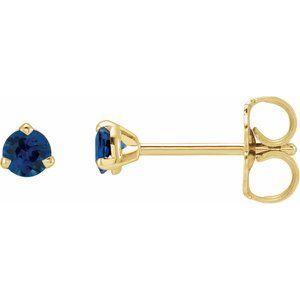 14K Yellow Gold Round Shape 3 Mm Natural Blue Sapphire 3-Claw Prong Earring