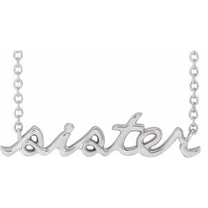 Sterling Silver 23.34 X 5.17 Mm 18 In Polished Lowercase Script Sister Necklace