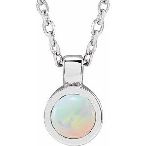 Sterling Silver Round 4 Mm  Natural Opal Bezel-Set Necklace, Length: 18 In