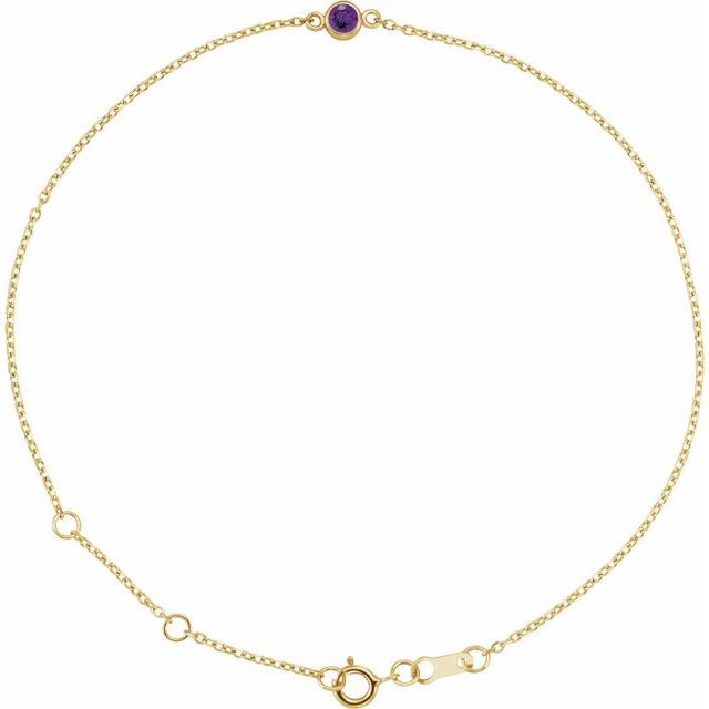 14K Yellow Or White Gold Or Sterling Silver 1-Stone Round 3 Mm 8.7 X 4.8 Mm Polished Natural Gemstone Bezel-Set Solitaire Bracelet