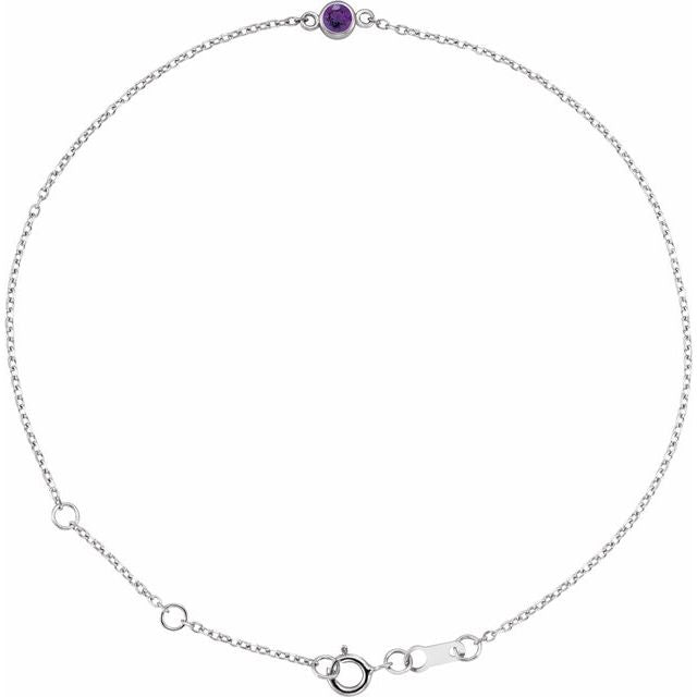 14K Yellow Or White Gold Or Sterling Silver 1-Stone Round 3 Mm 8.7 X 4.8 Mm Polished Natural Gemstone Bezel-Set Solitaire Bracelet