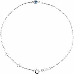 14K White Gold Round Shape 1-Stone 3 Mm 8.7 X 4.8 Mm Natural Aquamarine Bezel-Set Solitaire 6.5-7.5 In Bracelet