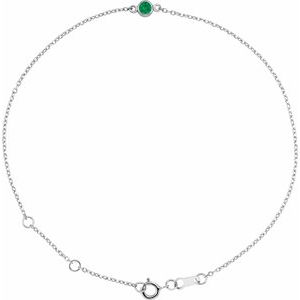 14K White Gold Round Shape 1-Stone 3 Mm 8.7 X 4.8 Mm Lab-Grown Emerald Bezel-Set Solitaire 6.5-7.5 In Bracelet