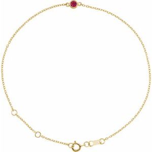 14K Yellow Gold Round Shape 1-Stone 4 Mm 8.7 X 4.8 Mm Natural Ruby Bezel-Set 6.5-7.5 In Bracelet