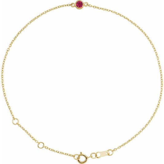 14K Yellow Or White Gold Or Sterling Silver 1-Stone Round 3 Mm 8.7 X 4.8 Mm Polished Lab-Grown Gemstone Bezel-Set Solitaire Bracelet