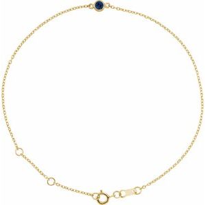 14K Yellow Gold Round Shape 1-Stone 3 Mm 8.7 X 4.8 Mm Lab-Grown Blue Sapphire Bezel-Set Solitaire 6.5-7.5 In Bracelet